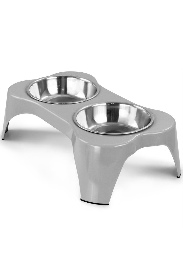 Bow Wow Meow 3 Piece Elevated Pet Bowl Dinner Set, Alternate, color, Grey