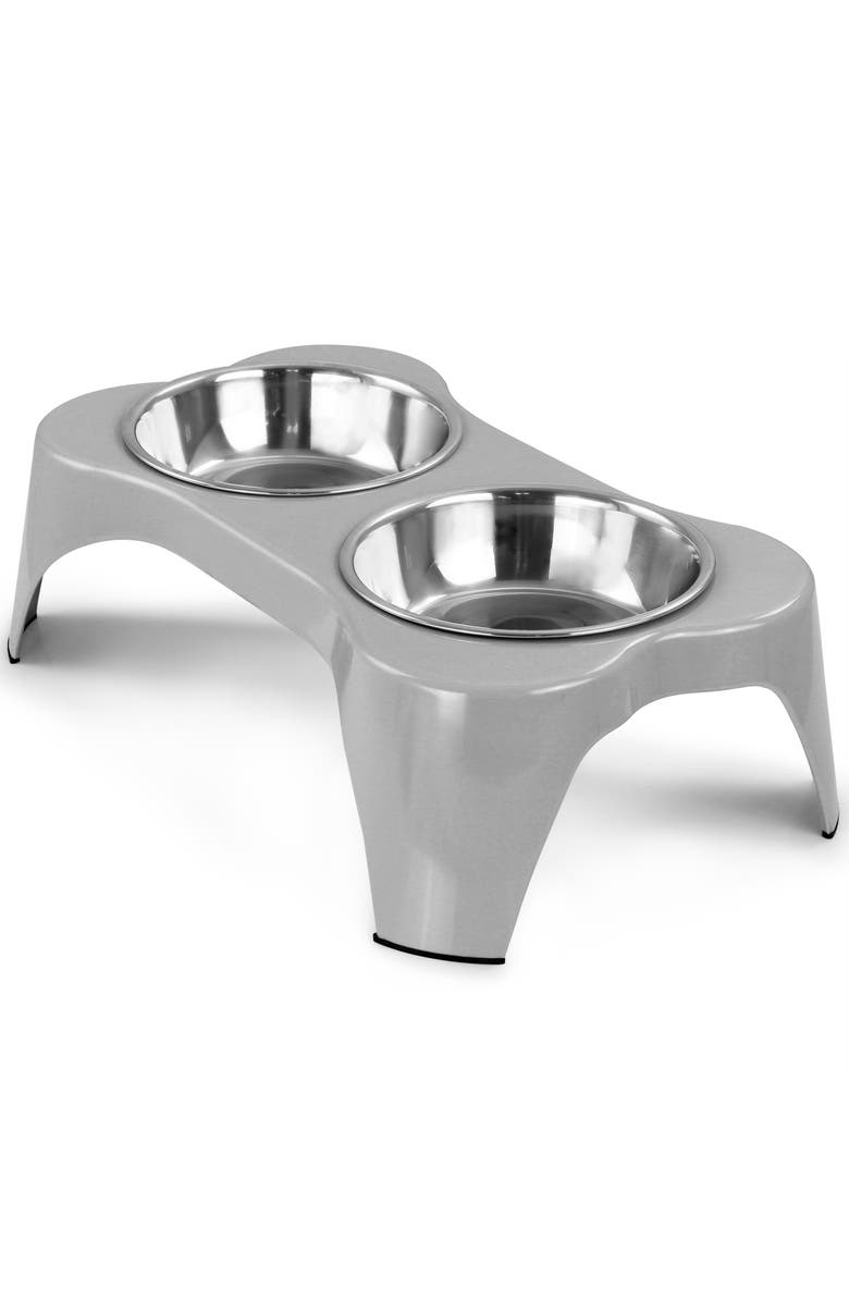Gibson Home Bow Wow Meow 3 Piece Elevated Pet Bowl Dinner Set, Alternate, color, Grey