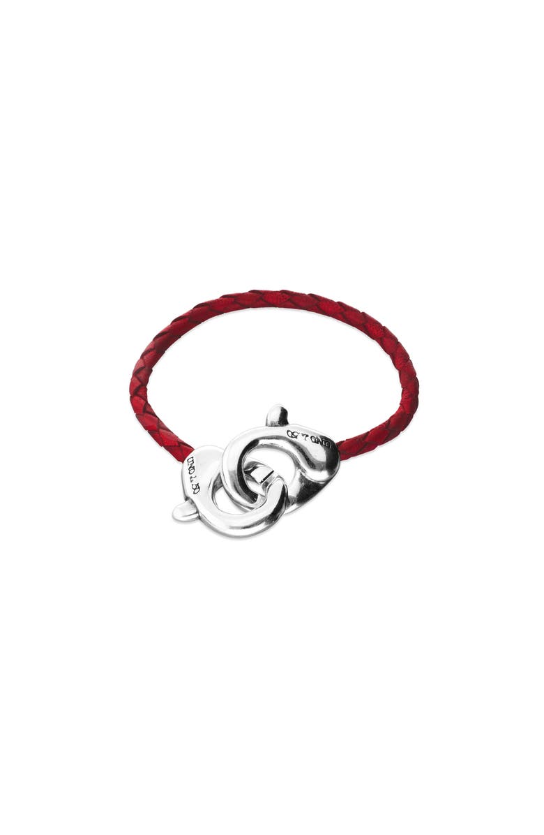 UNODE50 Red leather strap with interlocking carabiner detail, Main, color, Silver
