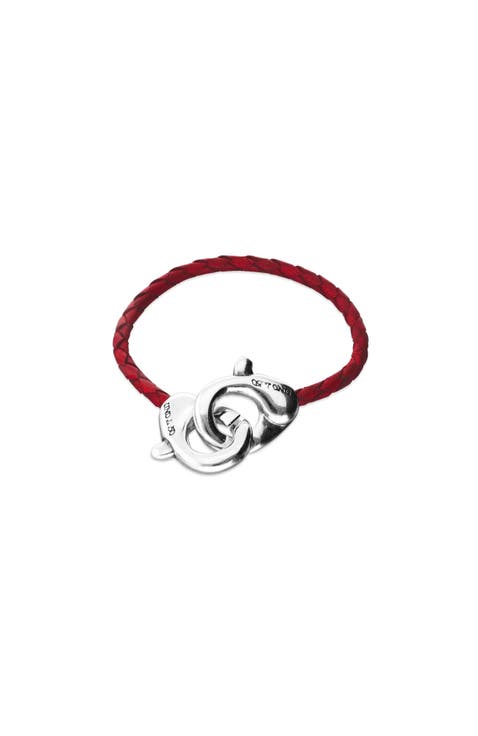 Red leather strap with interlocking carabiner detail