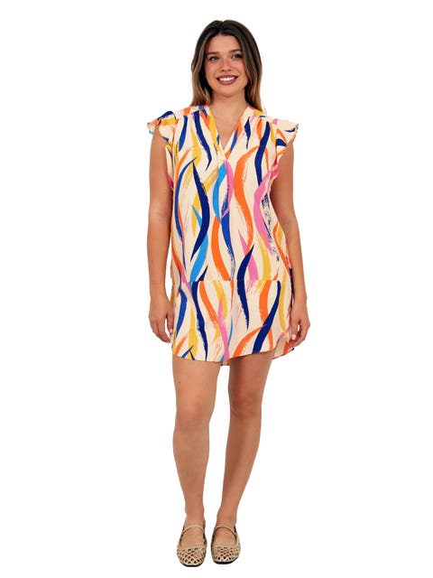 Womens Essential Abstract Print V-Neck Round Hem Mini Pocket T-Shirt Dress