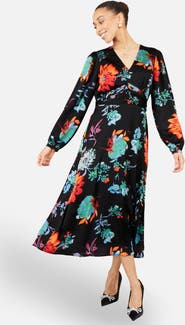 Yumi Long Sleeve Floral Midi Dress