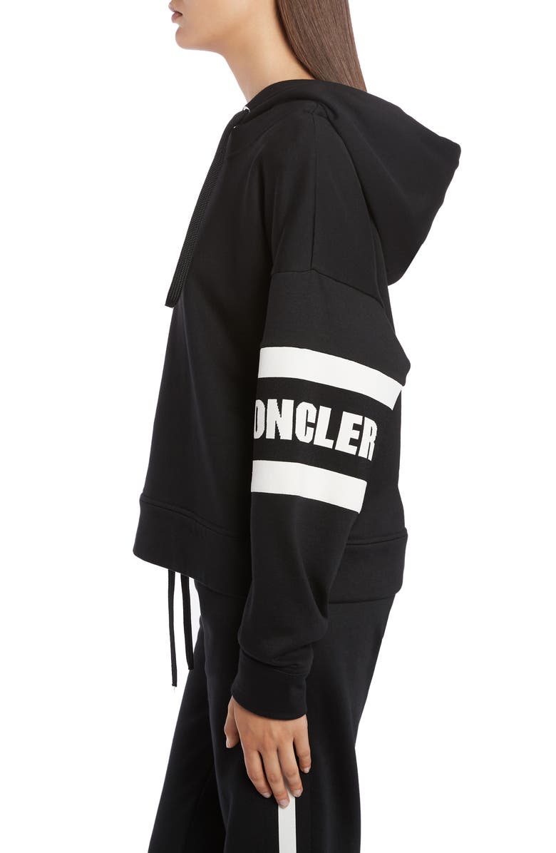 Moncler Logo Oversize Crop Cotton Blend Hoodie, Alternate, color,