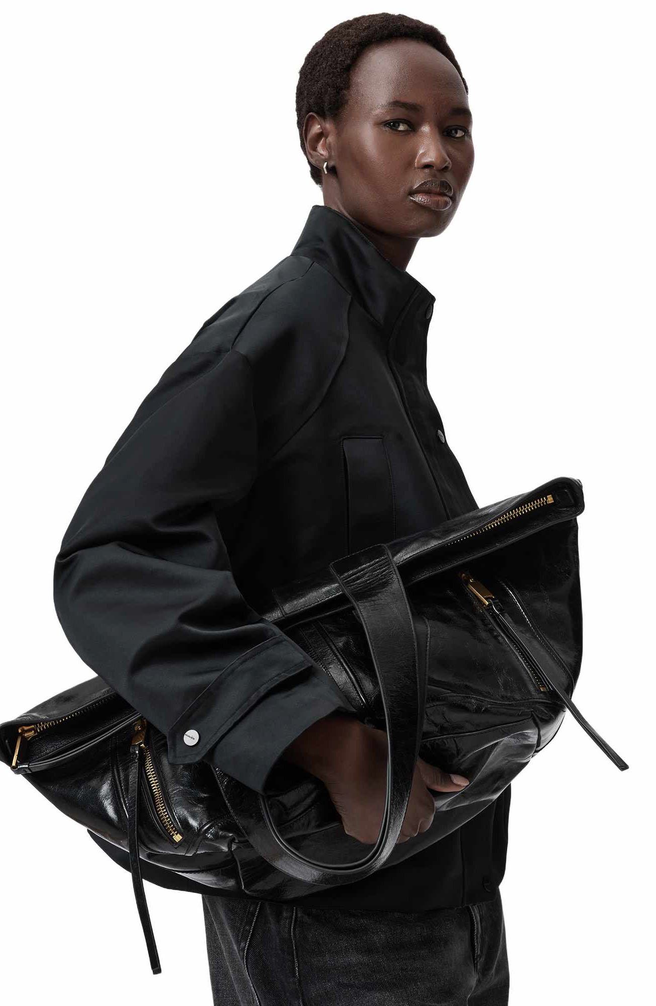 AllSaints Jean Rey Leather Tote, Alternate, color, Black