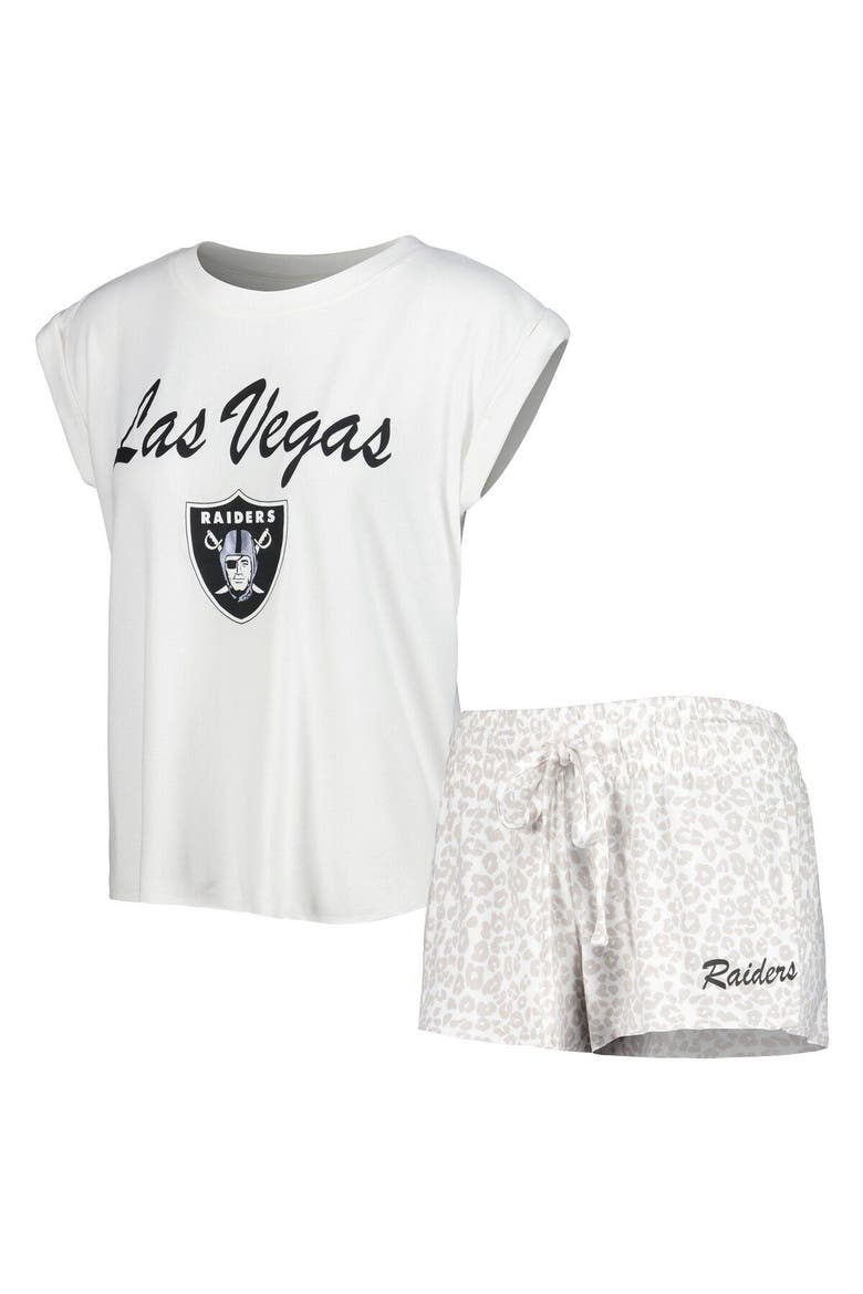 Women's Concepts Sport White/Cream Las Vegas Raiders Montana Knit T-Shirt & Shorts Sleep Set, Main, color, White
