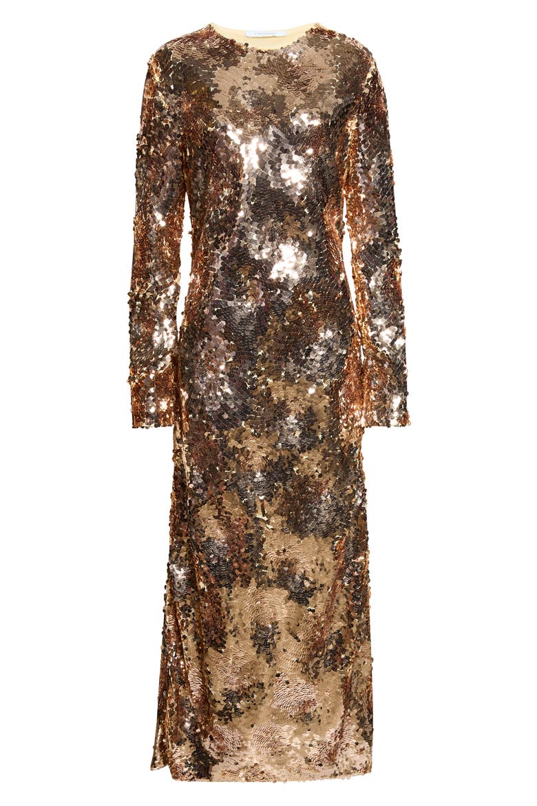 Long Sleeve Sequin Evening Dress, Main, color, ROSE GOLD / YELLOW