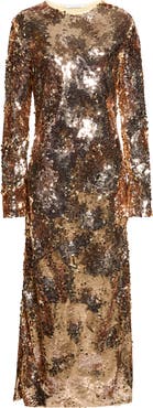 Rabanne Long Sleeve Sequin Evening Dress