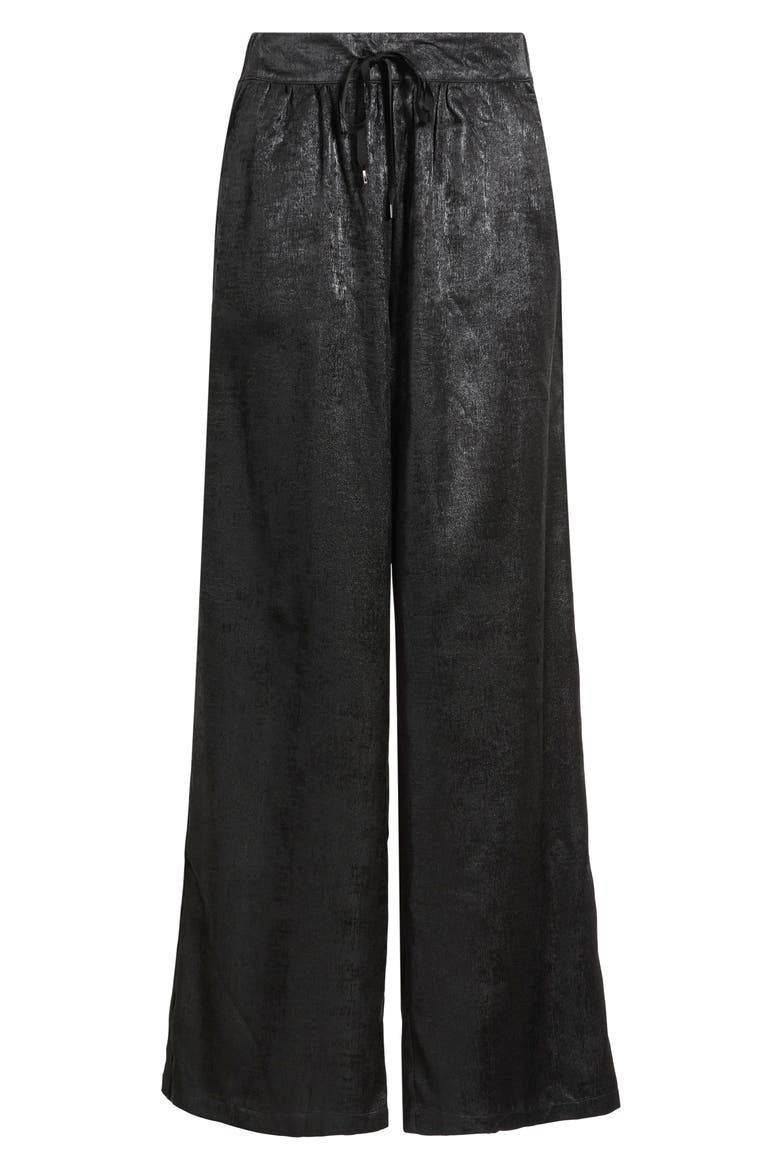 Tie Waist Metallic Tuxedo Track Pants, Alternate, color, BLACK