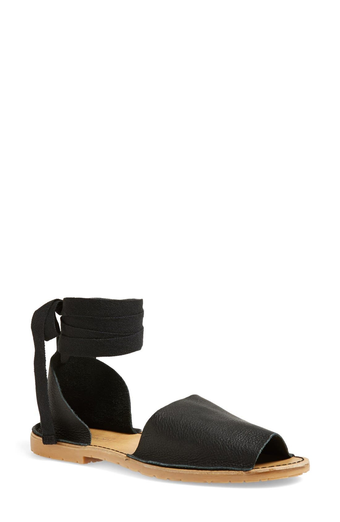 'Feline' Wraparound Ankle Strap Sandal, Main, color, BLACK