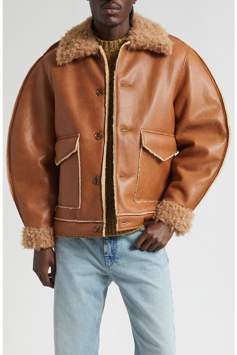 Beau Faux Leather & Faux Shearling Jacket, Main, color, TAN FAUX SHEARLING