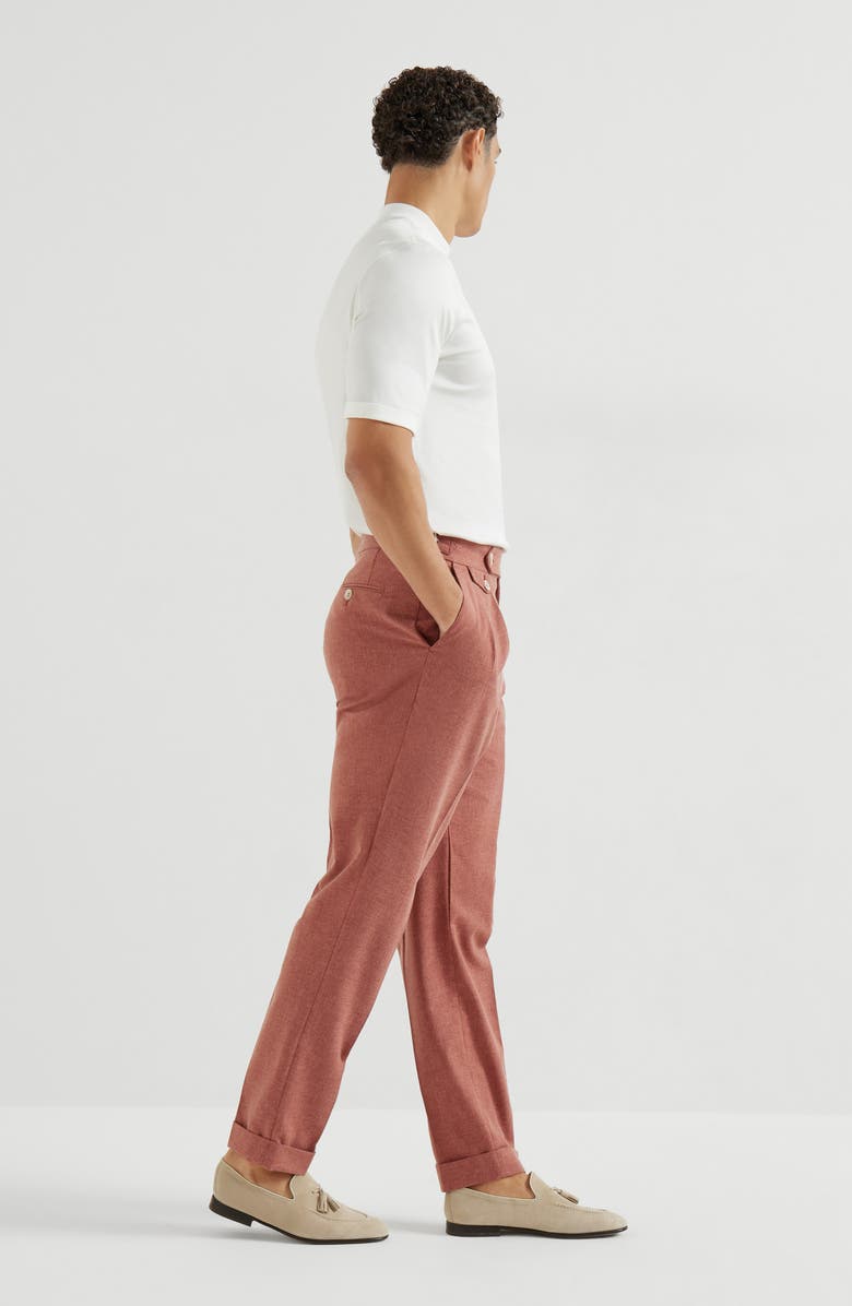 Brunello Cucinelli Trousers with double pleats and tabs, Alternate, color, Salmon