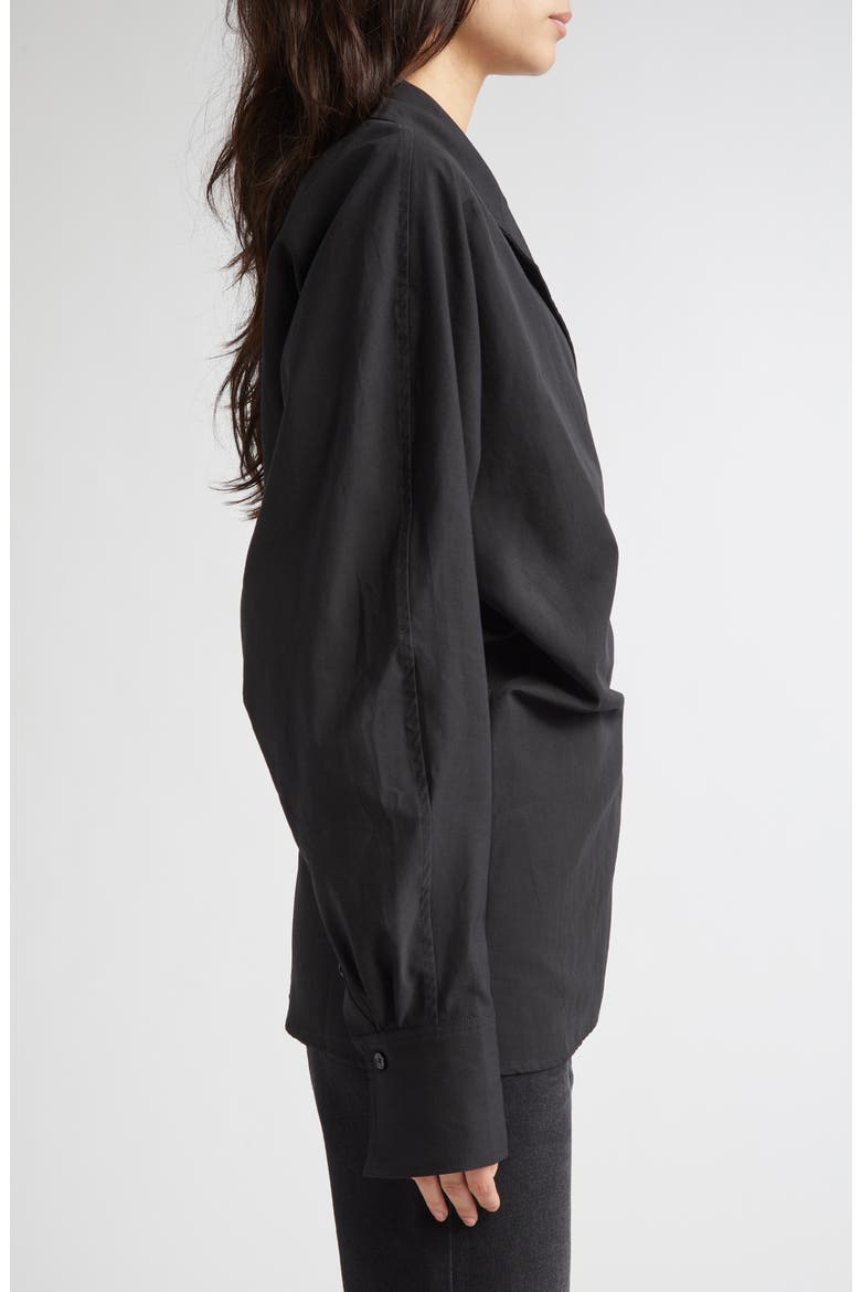 Long Sleeve Organic Cotton & Linen Wrap Top, Alternate, color, BLACK