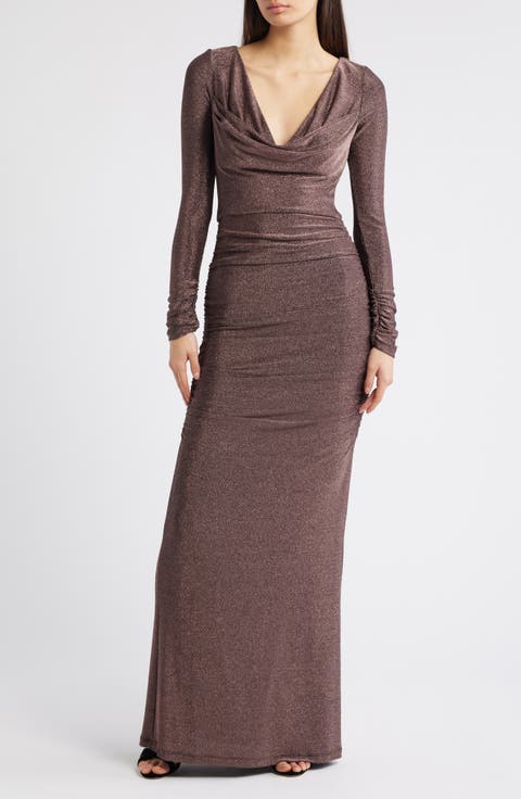 Rafaela Long Sleeve Glitter Knit Gown