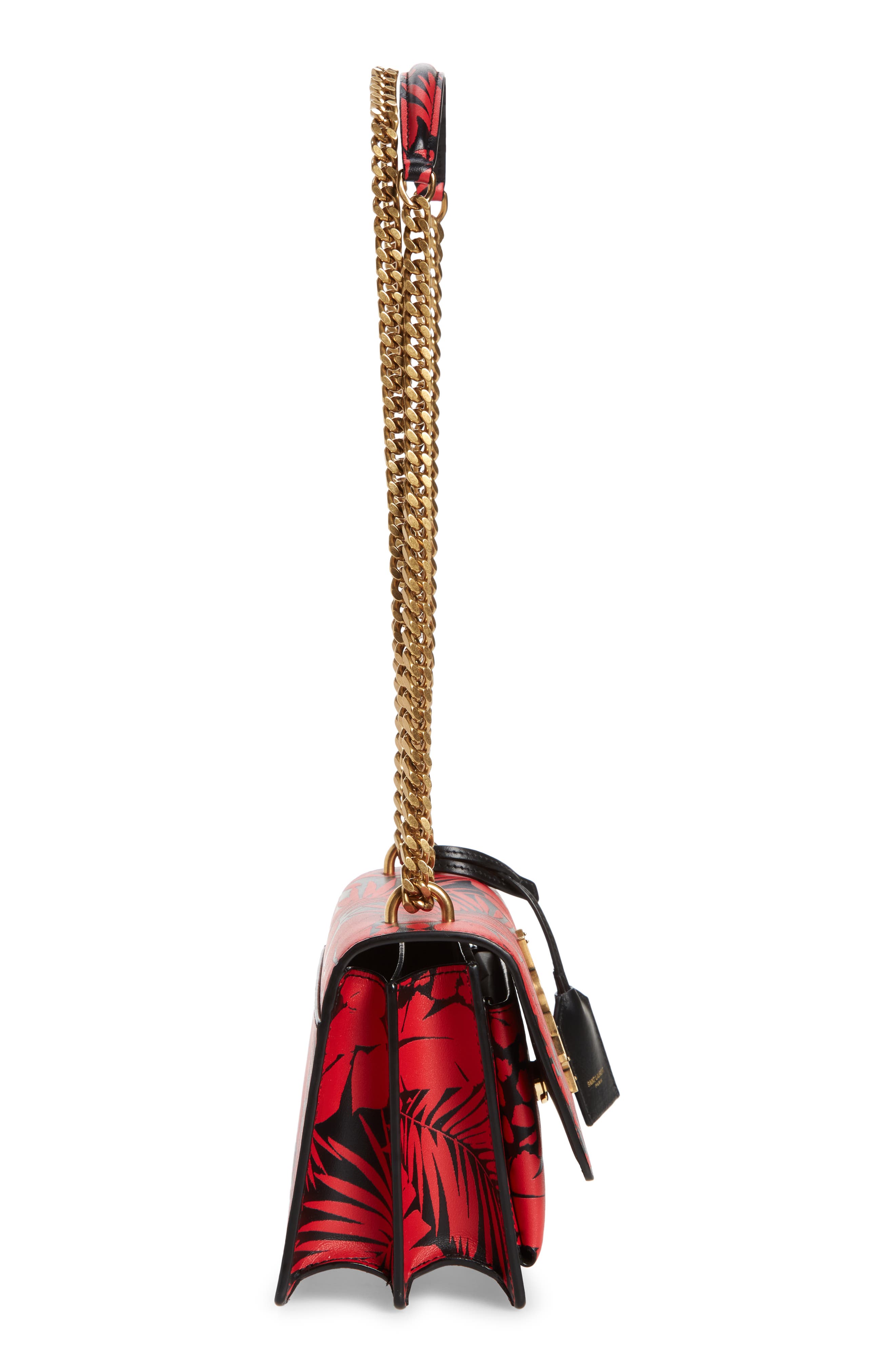 Saint Laurent Small Sunset Tropical Print Leather Shoulder Bag, Alternate, color, 