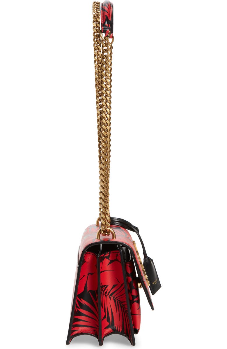 Saint Laurent Small Sunset Tropical Print Leather Shoulder Bag, Alternate, color,