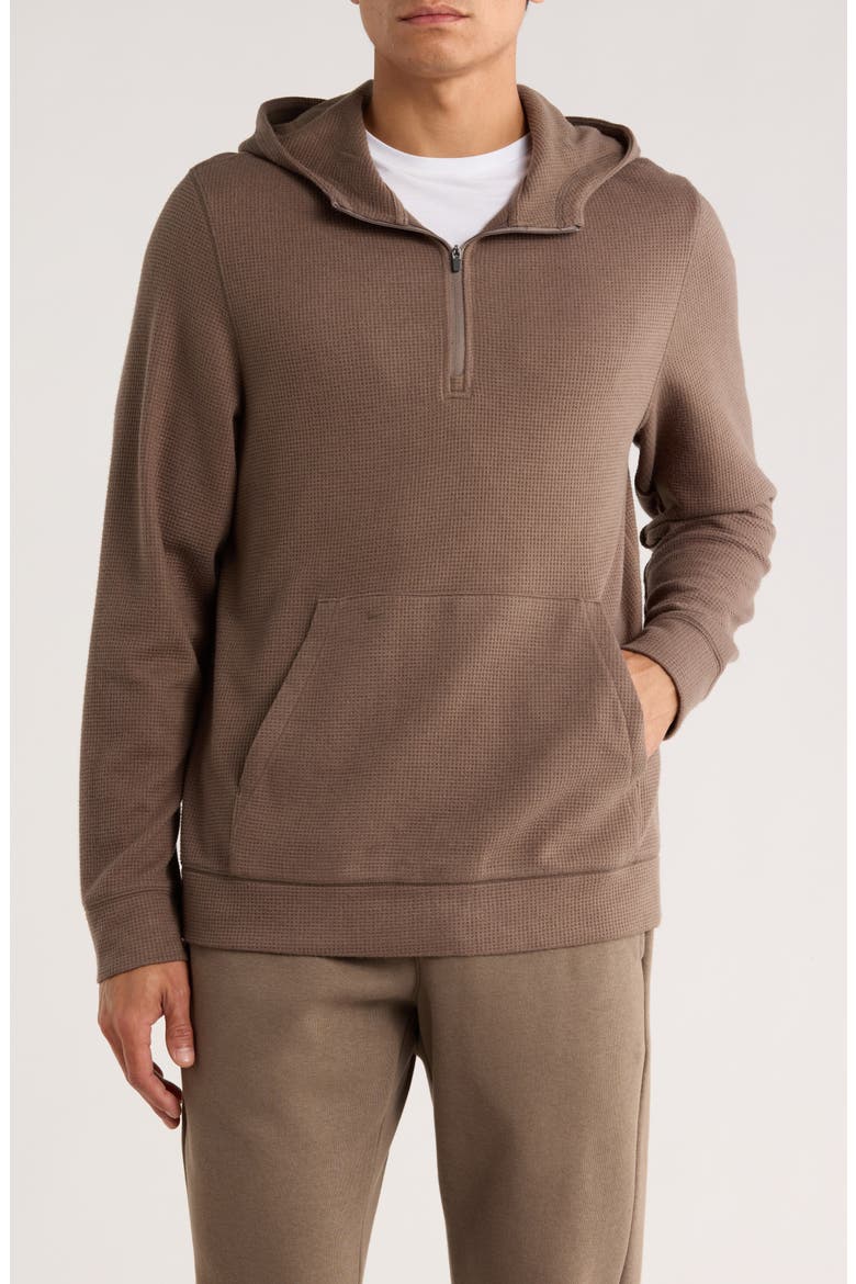 Waffle Knit Quarter Zip Hoodie, Main, color, BROWN MOREL