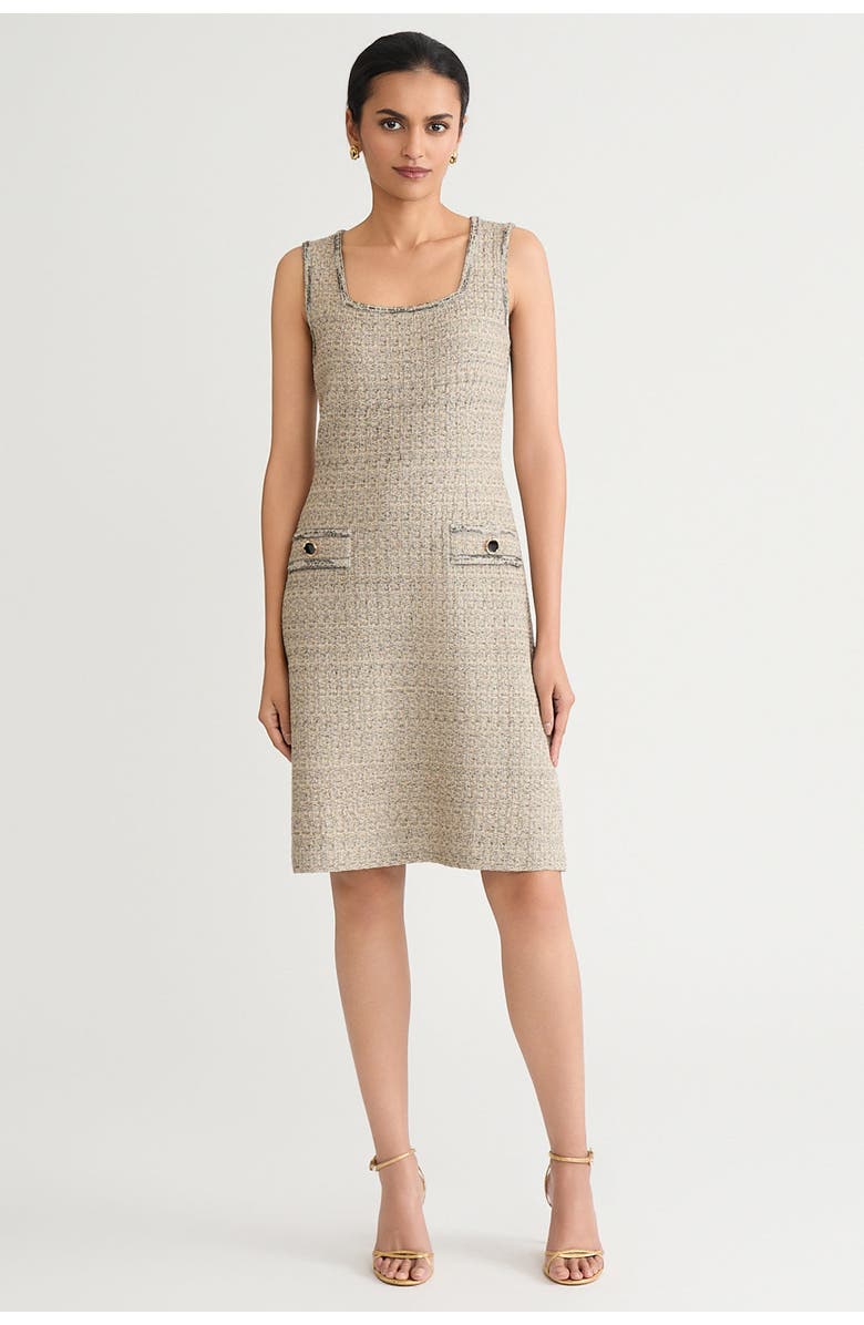 Ming Wang x Tanya Foster Shimmer Tweed A Line Dress, Main, color, Gold/Black
