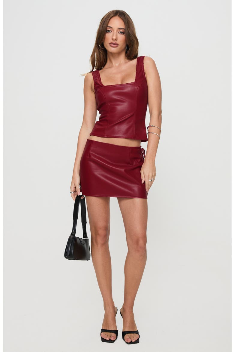 Smolder Tie Up Faux Leather Miniskirt, Alternate, color, RED