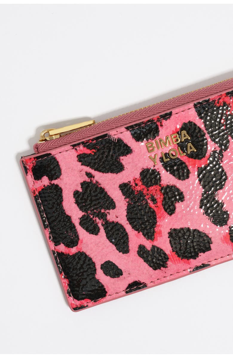 Bimba y Lola Medium Textured Shiny Leopard Print Card Holder/Coin Wallet, Alternate, color, Leopard Strawberry