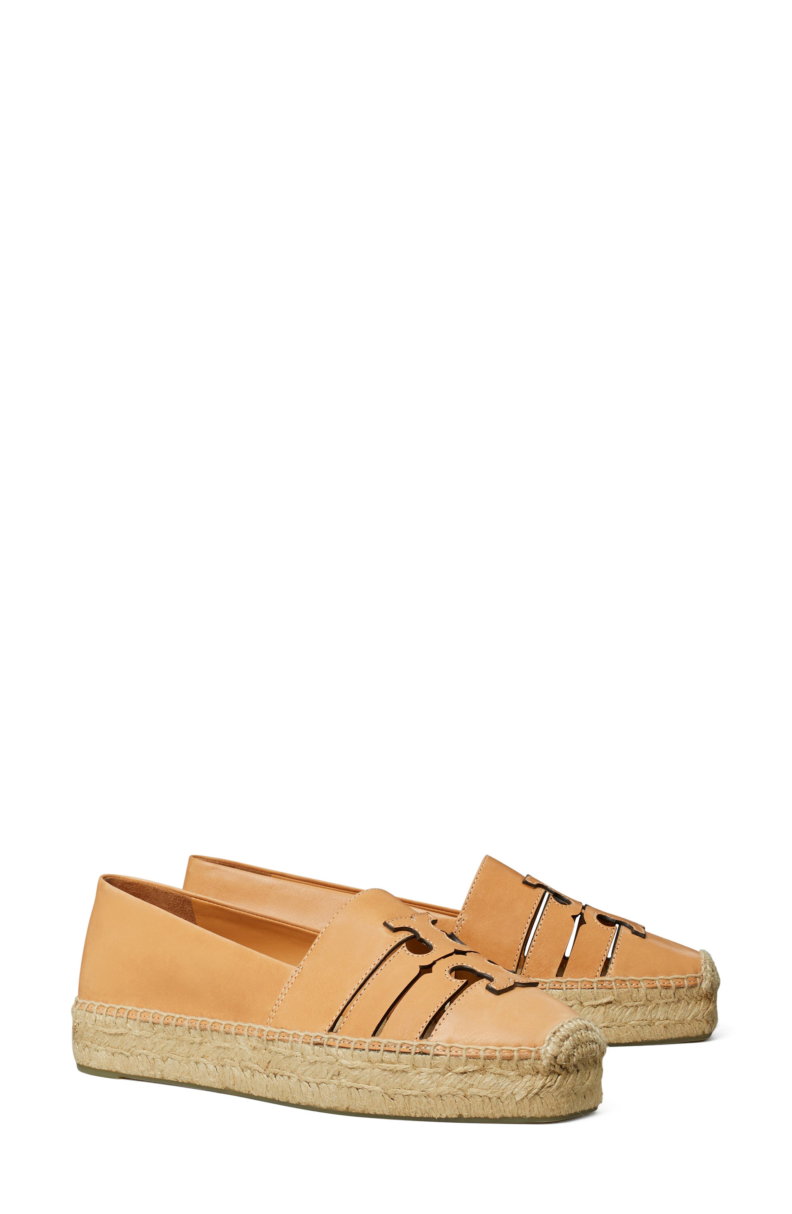 Laser Cut Leather Platform Espadrille, Main, color, CAMELLO
