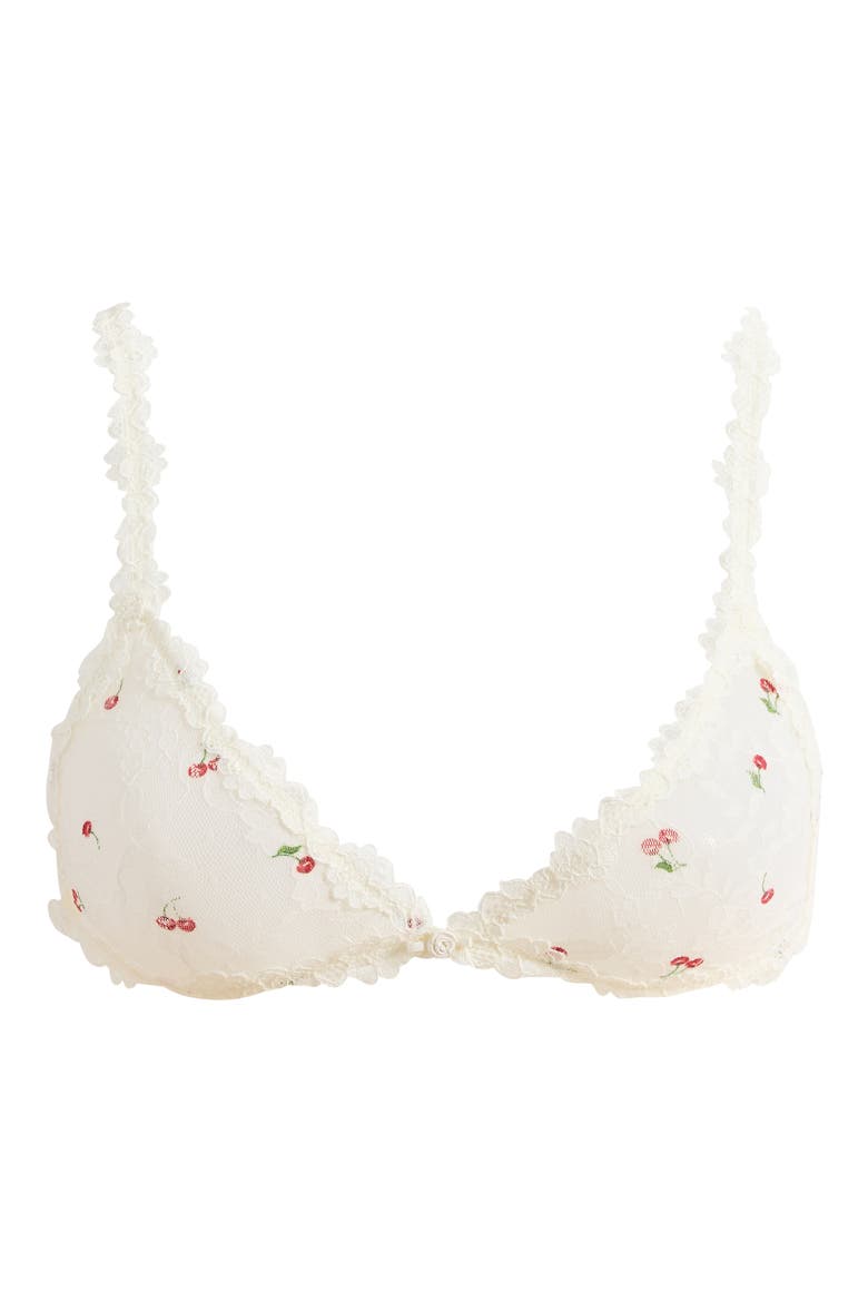Stretch Lace Triangle Bralette, Alternate, color, IVORY CHERRY PRINT