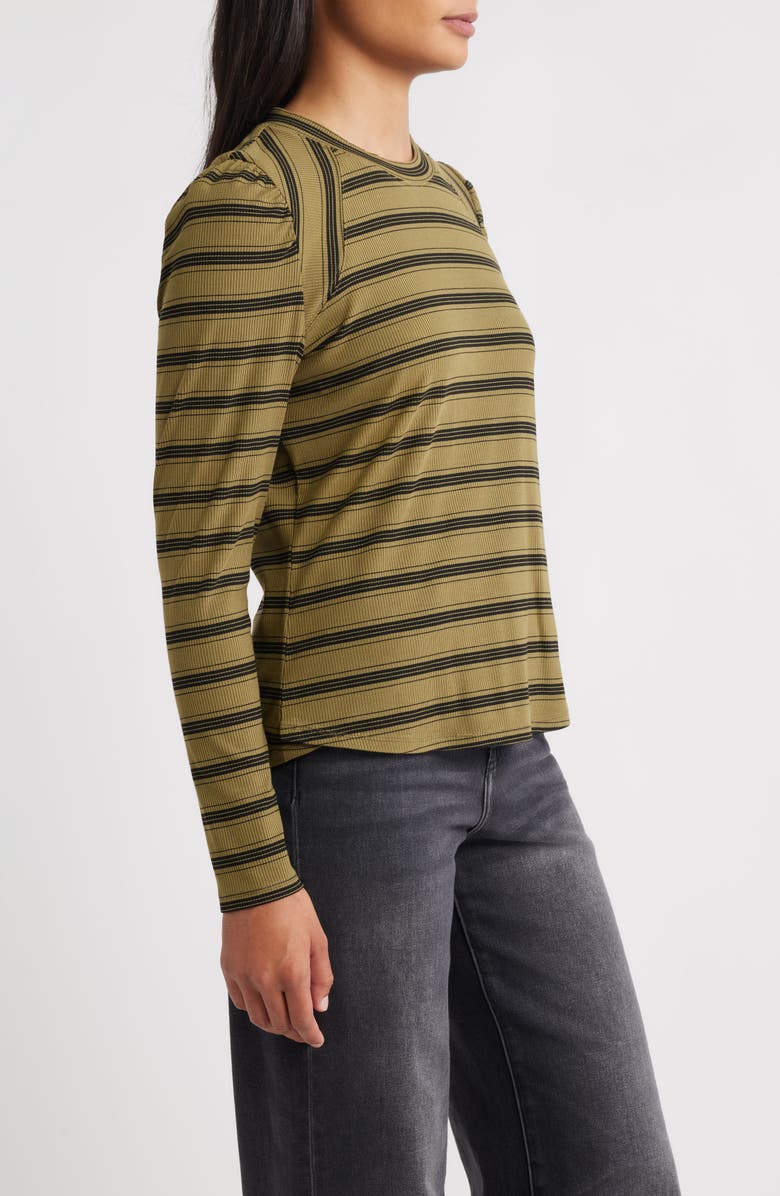 Wit & Wisdom Stripe Puff Shoulder Knit Top, Alternate, color, Olive/ Black