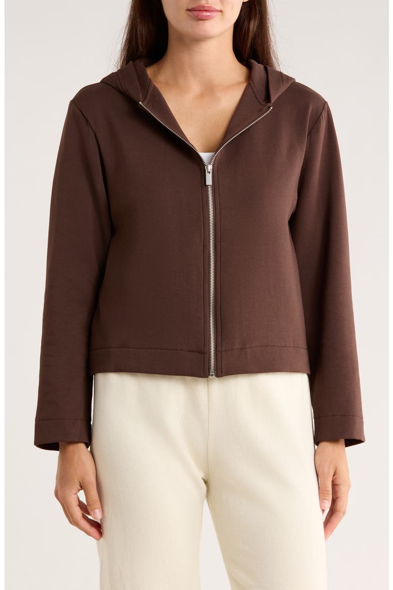 Crop Full Zip Hoodie, Main, color, CHOCOLATE