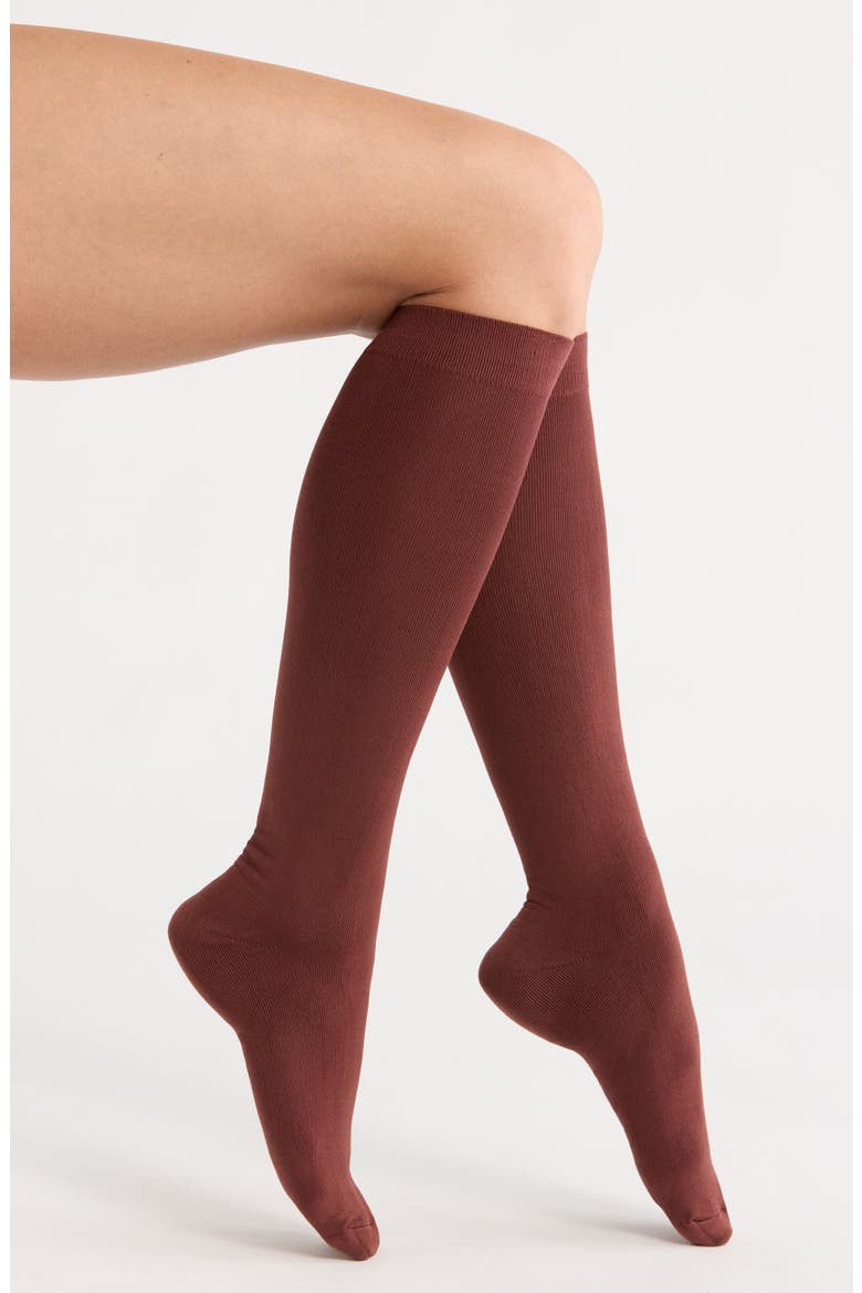 Opaque Knee High Socks, Main, color, BROWN RAISIN