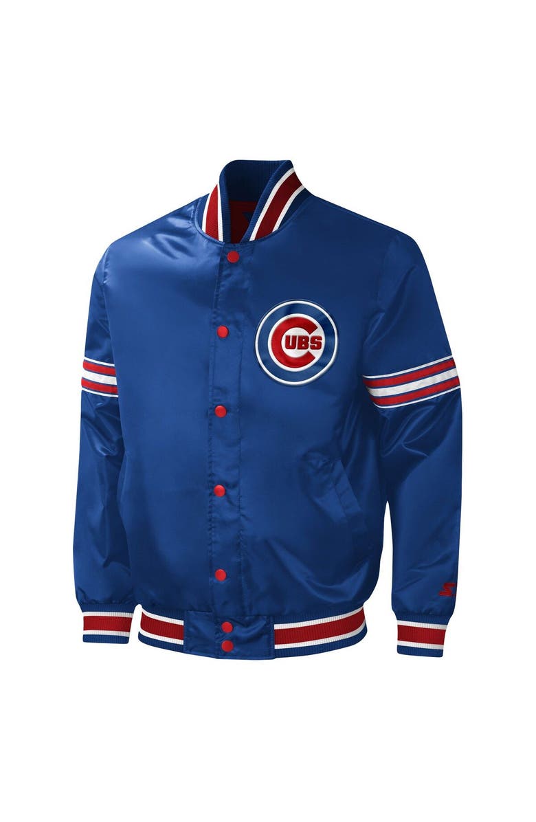 STARTER Men's Starter Royal Chicago Cubs Midfield Satin Full-Snap Varsity Jacket, Alternate, color,