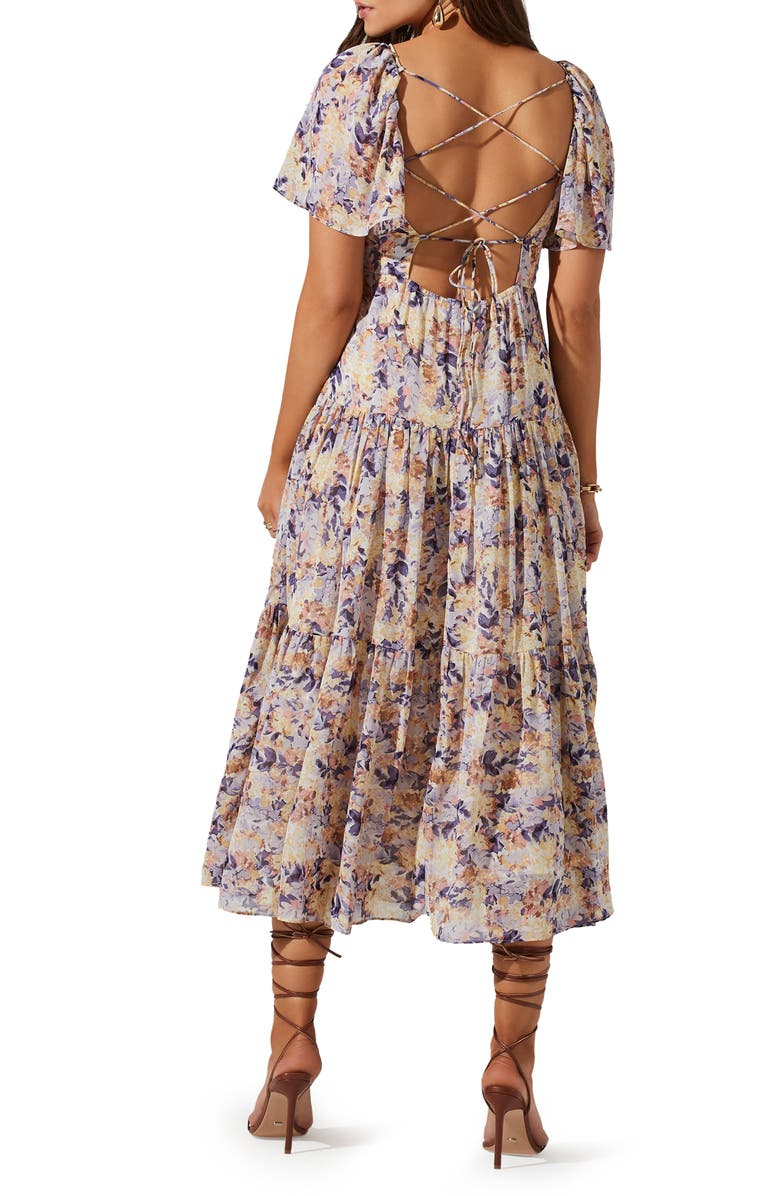 ASTR the Label Floral Cutout Lace-Up Midi Dress, Alternate, color, 