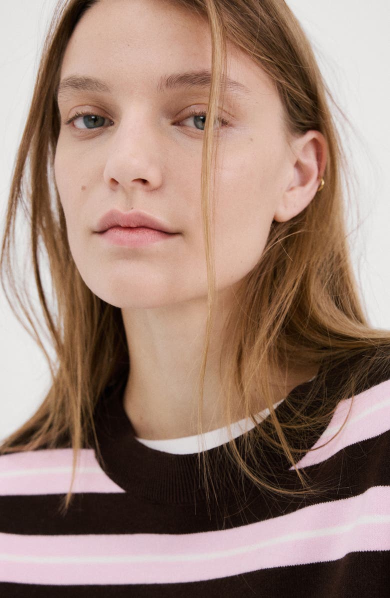 MANGO Mixed Stripe Crewneck Sweater, Alternate, color, Chocolate