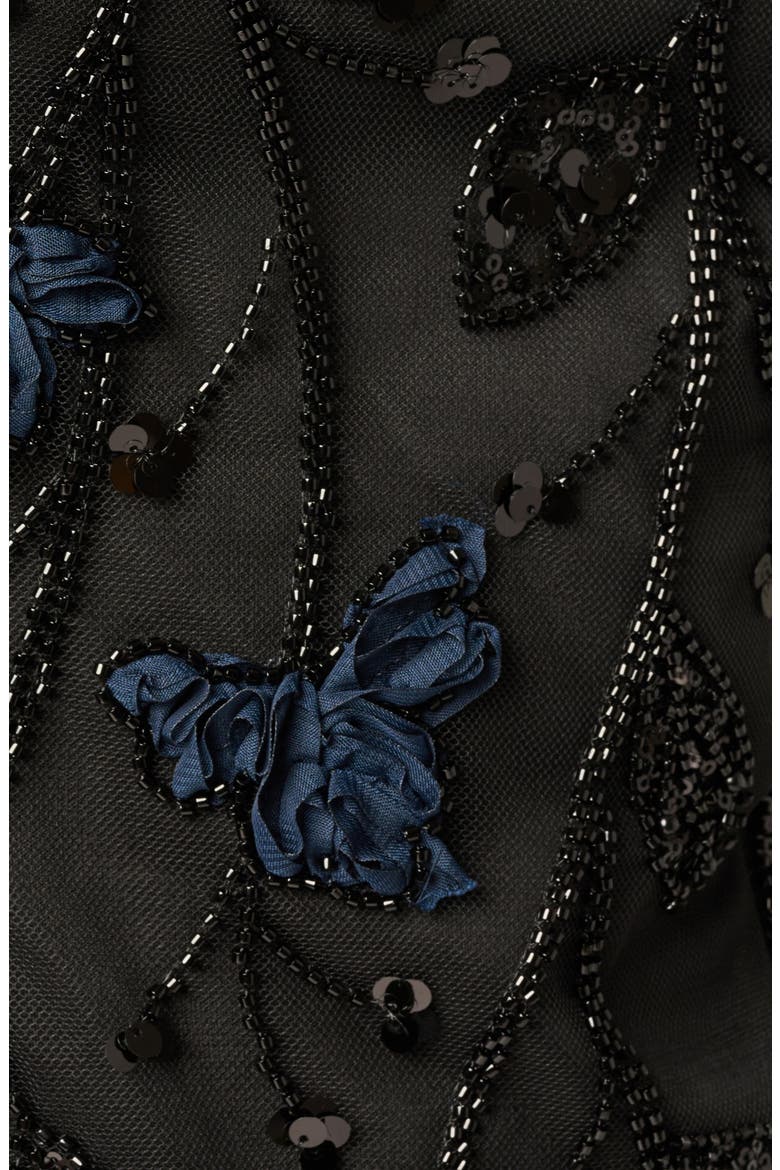 3D Embroidered Sequin Cocktail Dress, Alternate, color, NAVY/ BLACK