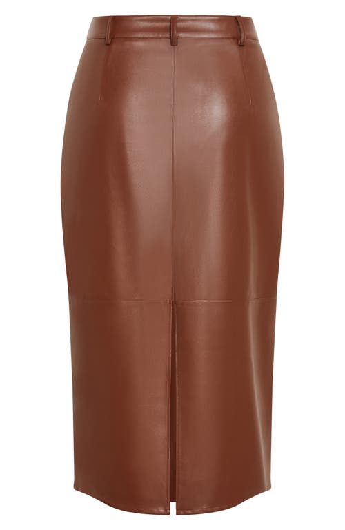 City Chic Aylani Faux Leather Midi Pencil Skirt In Brown