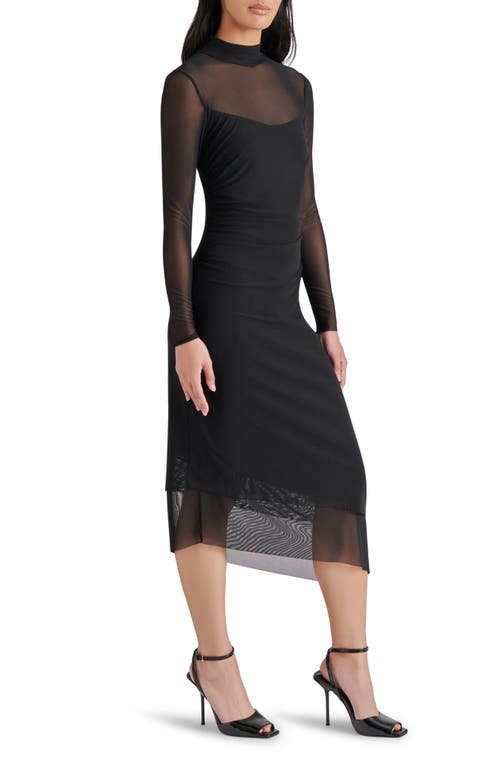 Steve Madden Blare Long Sleeve Mesh Midi Dress In Black