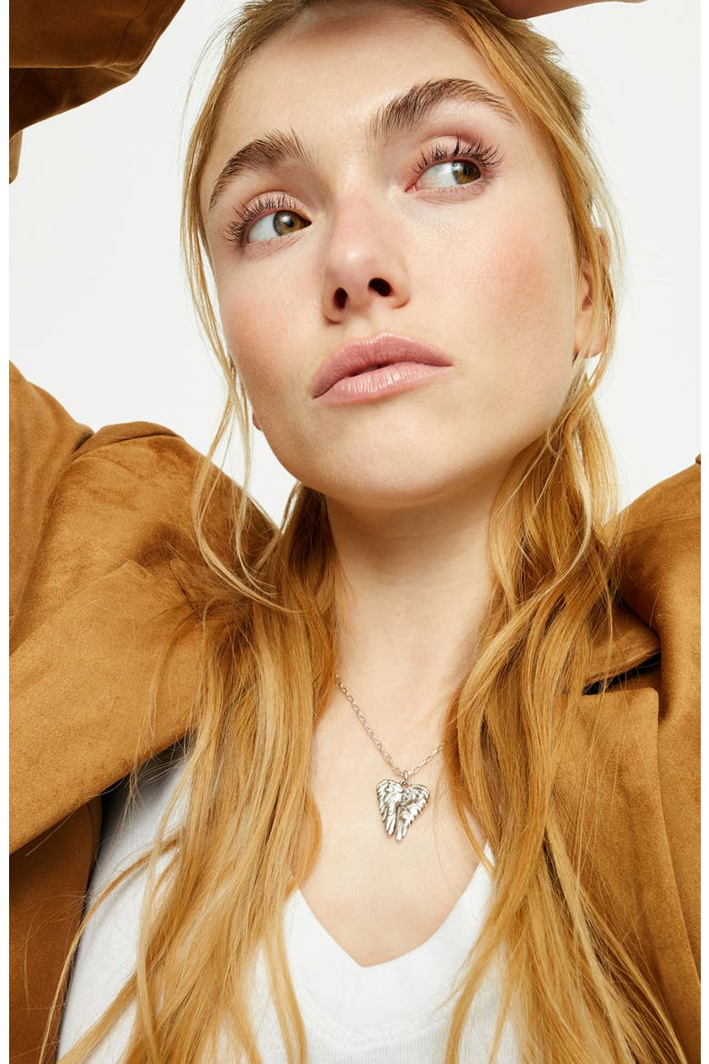 Sterling Silver Plated Short Necklace with Wing Detail, Alternate, color, Silver