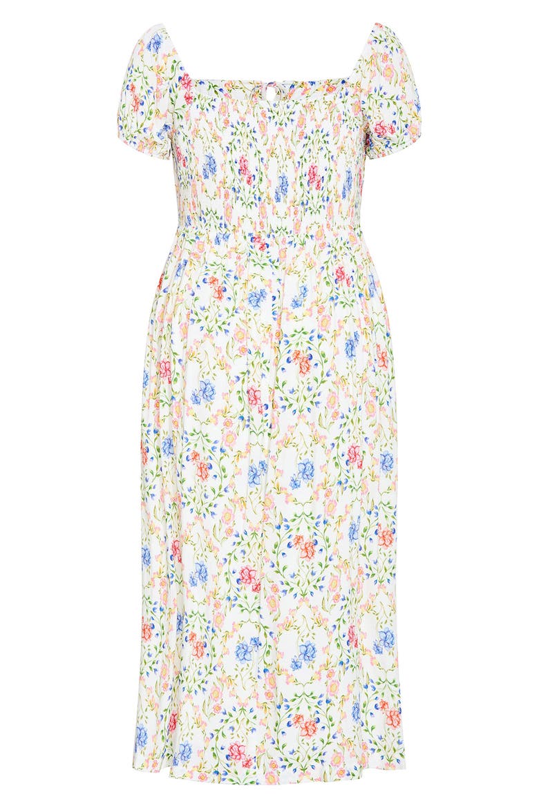 Abbie Floral Print Midi Dress, Alternate, color, COASTAL BOUQUET