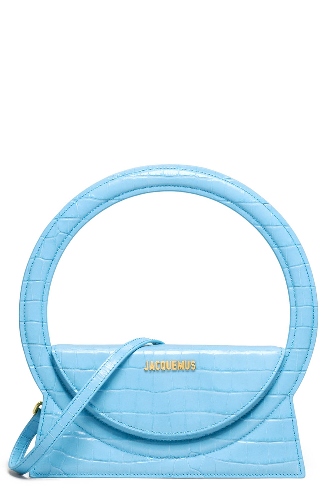 Jacquemus Le Sac Rond Croc Embossed Leather Top Handle Bag, Main, color, 