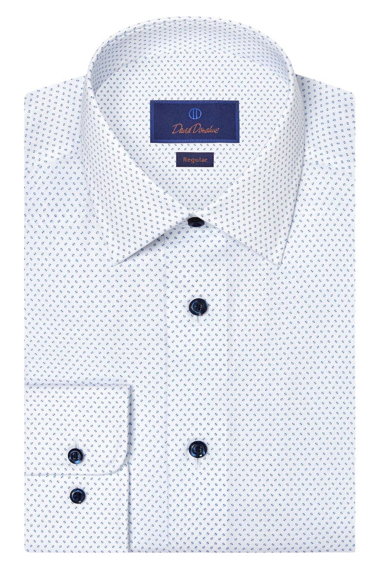 Regular Fit Neat Cotton Dress Shirt, Main, color, WHITE/ NAVY