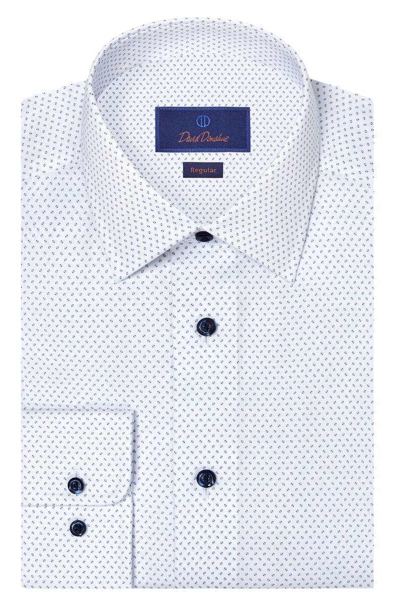 David Donahue Regular Fit Neat Cotton Dress Shirt, Main, color, White/ Navy