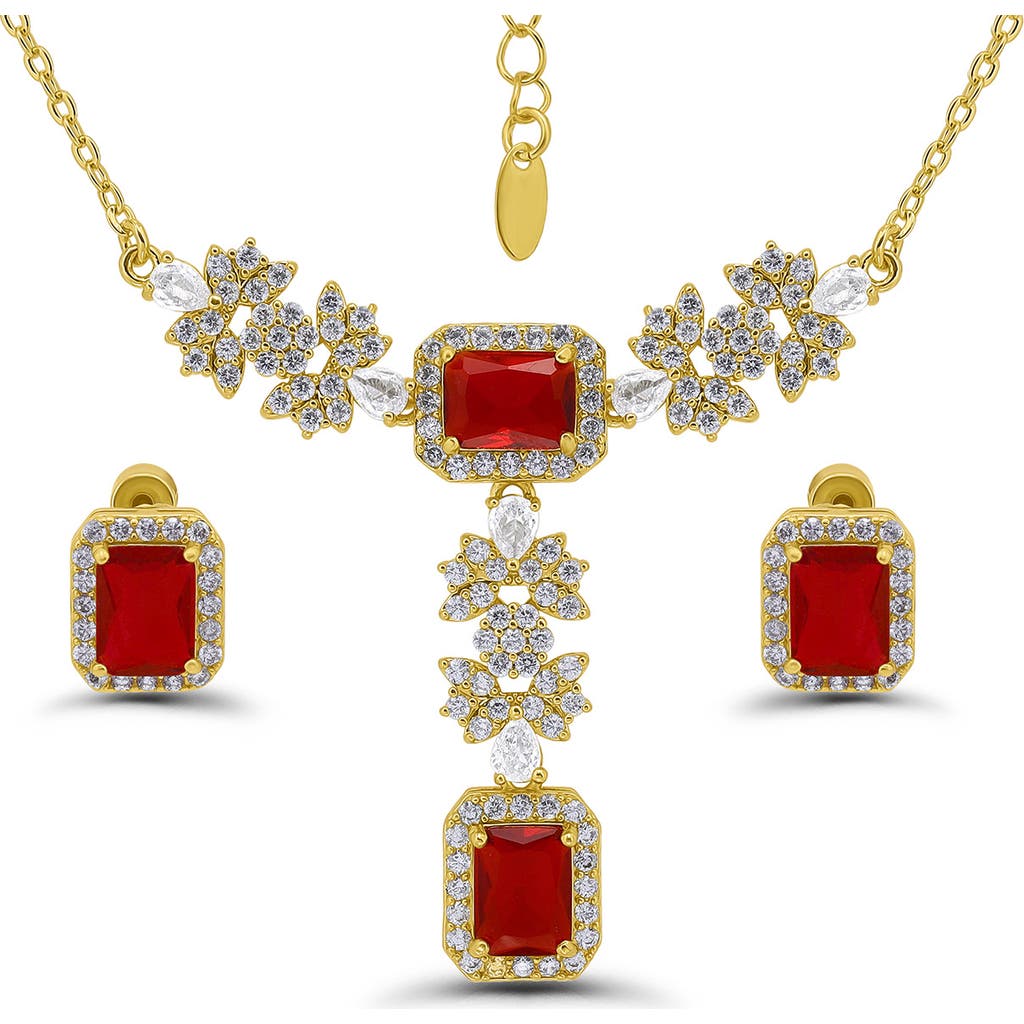 Christian Siriano Emerald Cut Cubic Zirconia Pendant Necklace & Stud Earrings Set In Multi