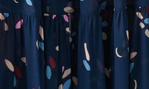 Akris Punto Dropping Dots Print Long Sleeve Georgette Midi Shirtdress In Blue