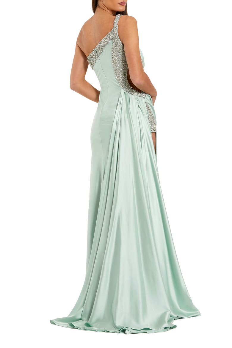 One Shoulder Embellished Cut Out Slit Gown, Alternate, color, Sage