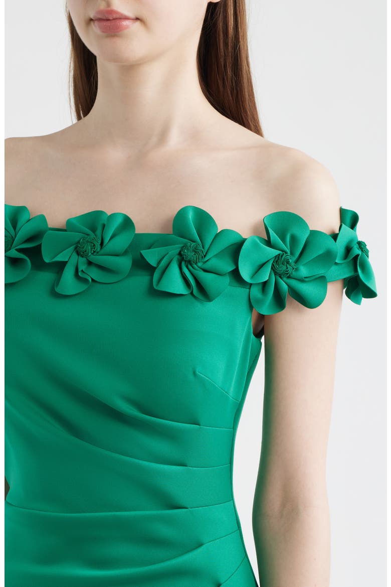 3D Floral Off the Shoulder Gown, Alternate, color, GREEN