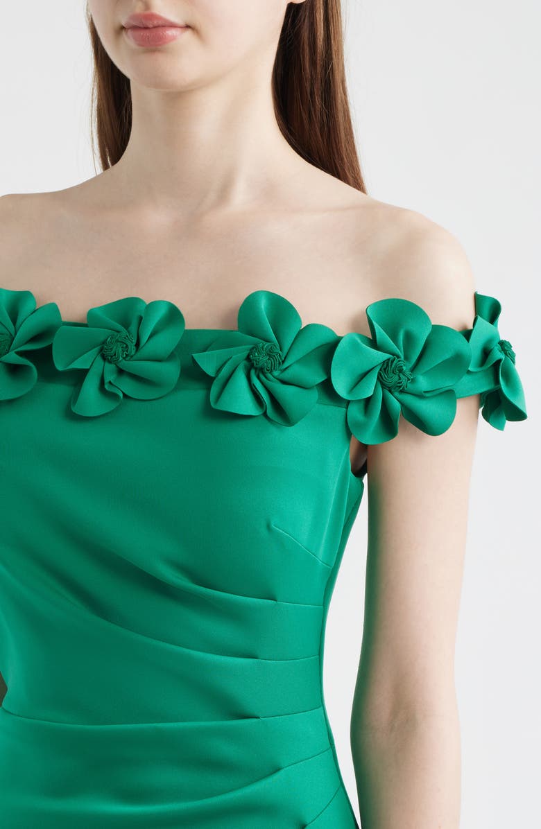 Eliza J 3D Floral Off the Shoulder Gown, Alternate, color, Green