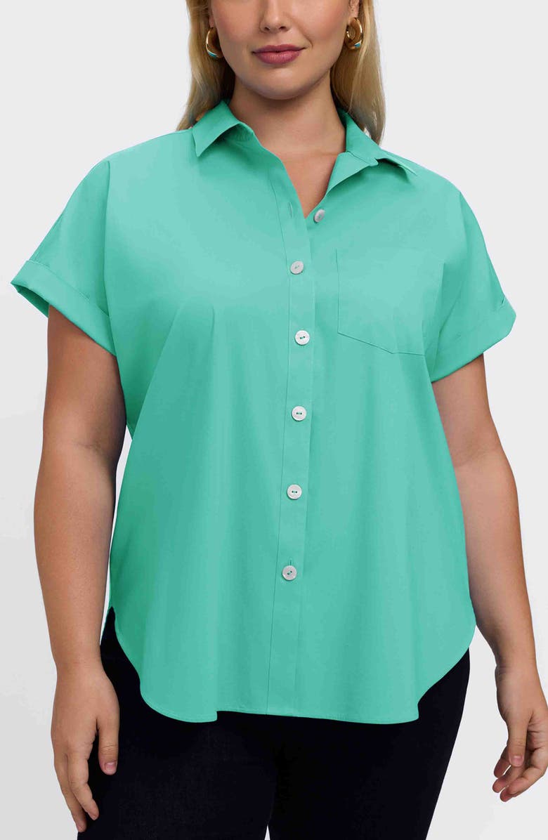 Foxcroft Abigail Short Sleeve Button-Up Shirt, Main, color, Biscay Green