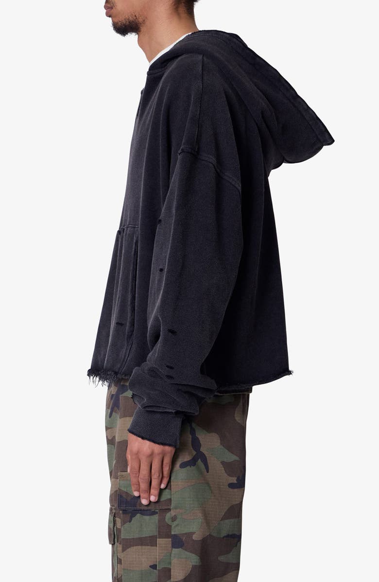 mnml Destroyed V-Neck Hoodie, Alternate, color, Washed Black