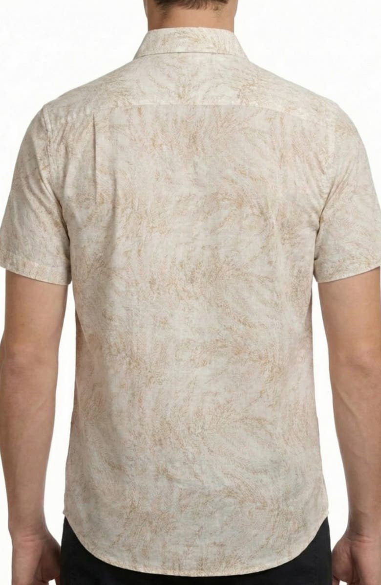 Report Collection Tropical Print Short Sleeve Linen & Cotton Button-Up Shirt, Alternate, color, Beige