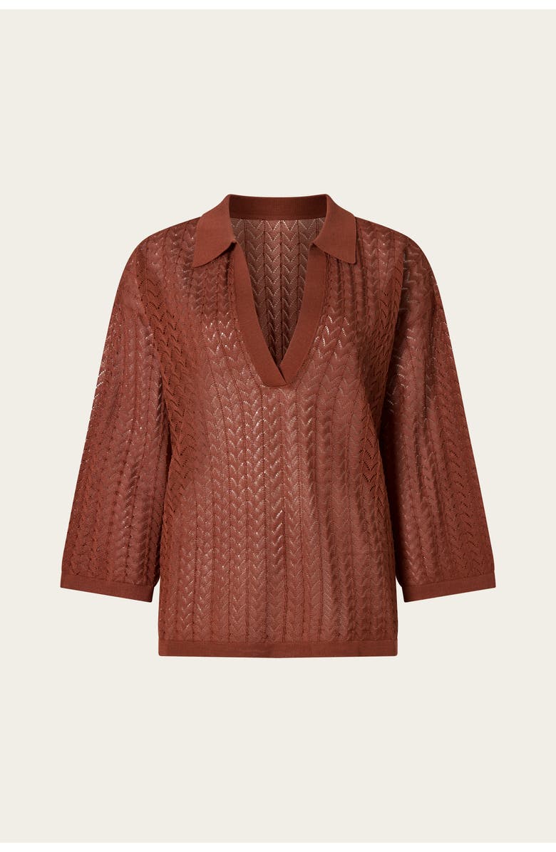 Malina Imene Pointelle Knitted Collared Top, Alternate, color, Rust