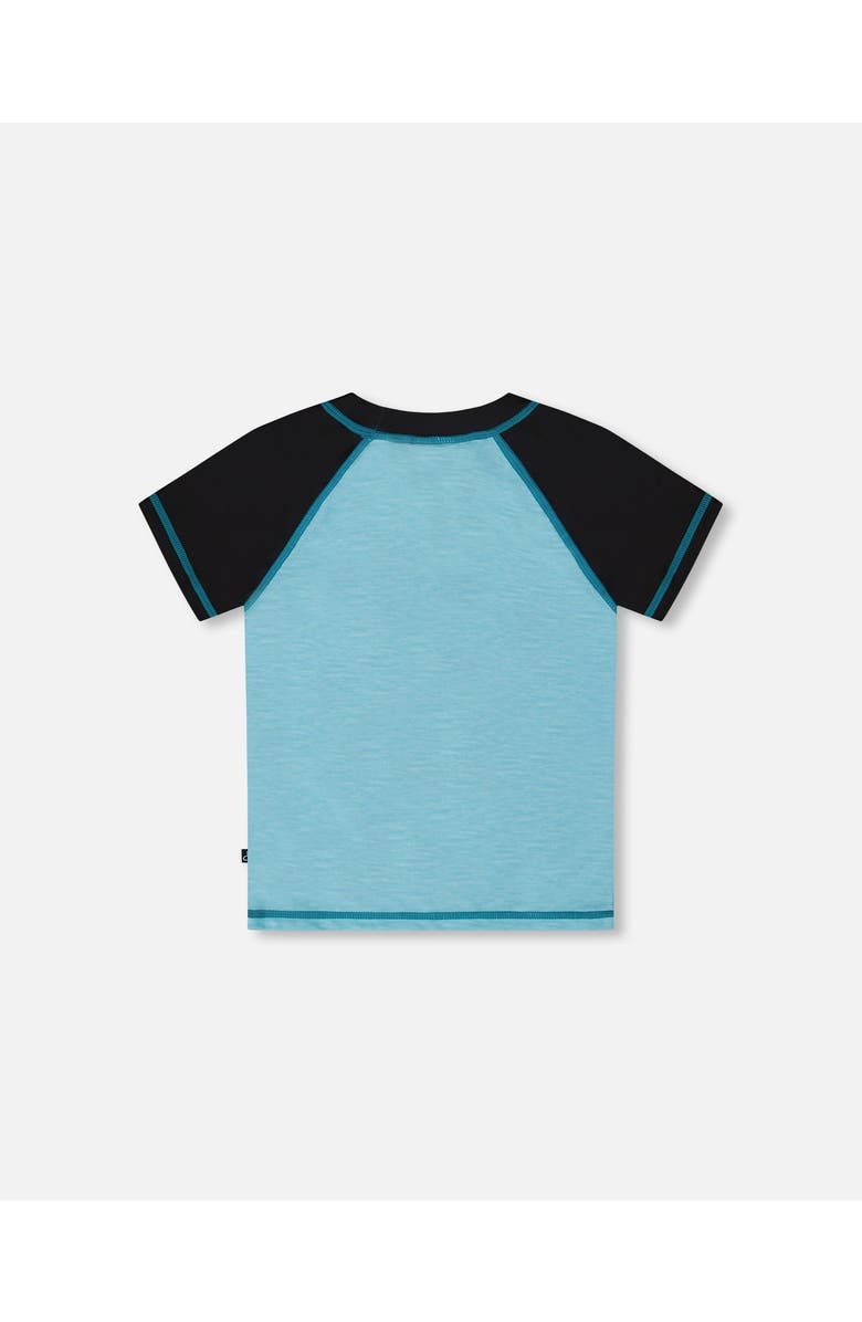 Deux par Deux Little Boy's Short Sleeve Rashguard Light Blue And Black, Alternate, color, Light Blue And Black