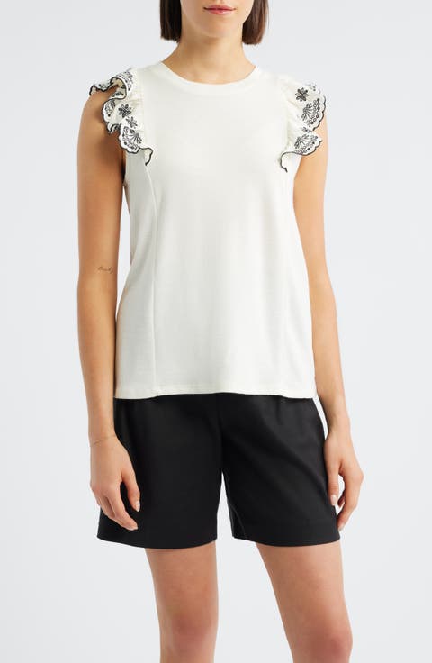 Embroidered Ruffle Cuff Top
